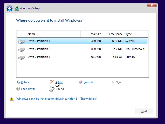 Drive setup with previous installation