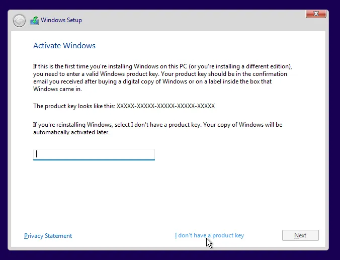 Providing a product key