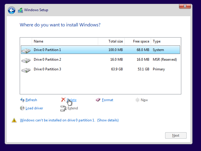 Drive setup with previous installation